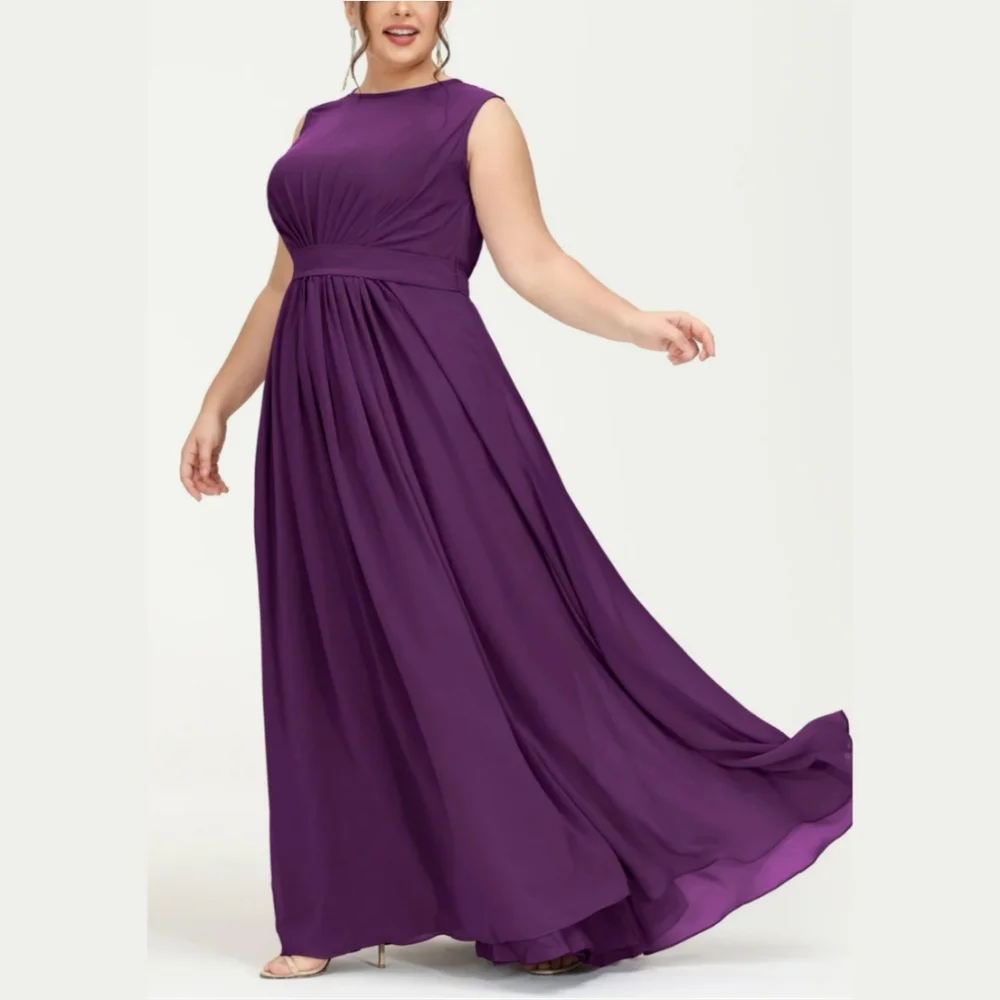 NWT Duntery Purple Chiffon Floor Length Bridesmaid Dress, Plus Size 24 - Picture 3 of 13